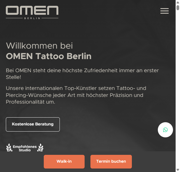 Omen Tattoo — tattoo studio website designed and built by Mr Taank